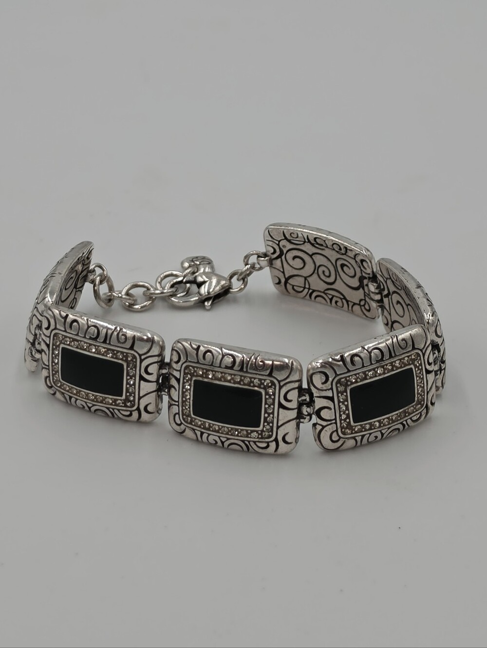 Brighton Rhythms Black Silver Crystal Link Vintage Retired Bracelet